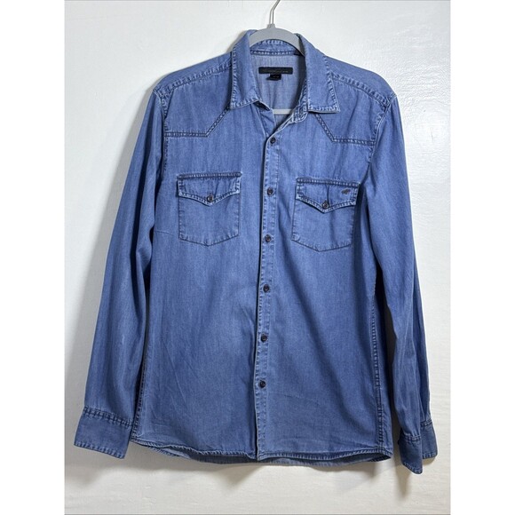 Kenneth Cole New York Denim Shirt Button Up Long sleeve collared Jeans Size M - Picture 1 of 10